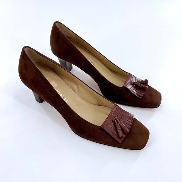 Adrienne Vittadini Brown Suede Womens 9.5 B  Tassel Loafer Heel vintage - Picture 13 of 14